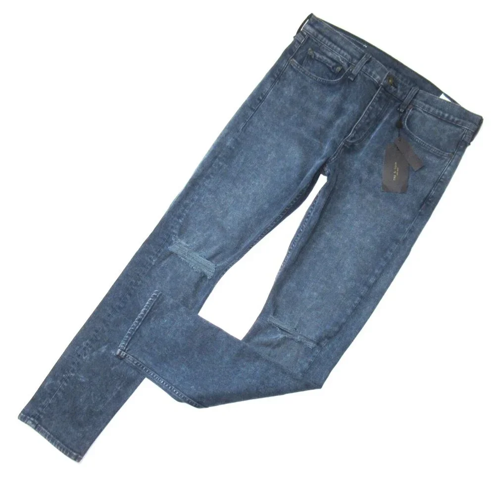 NWT Rag & Bone Fit 1 in Filmore Holes Destroyed Extra Slim Skinny Jeans 34 x 33
